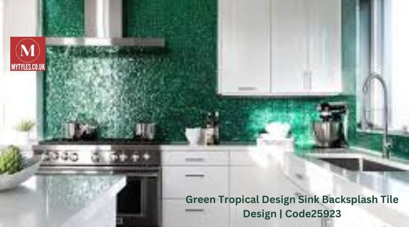 Green Tropical Design Sink Backsplash Tile Design | Code25923