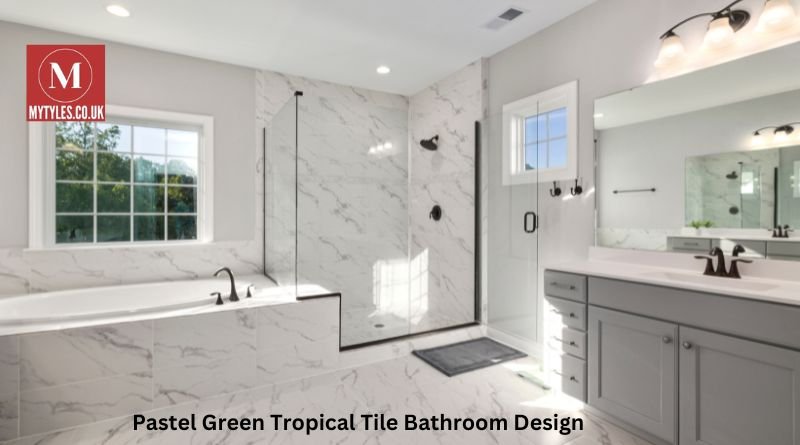 Pastel Green Tropical Tile Bathroom Design